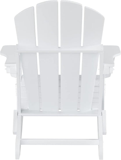 Costaelm Folding Patio Chairs Set of 2, Hdpe Adirondack Chairs Front Porch Furniture Outdoor Seating, All Weather Tanning Chair for Backyard Firepit Garden Lawn, White