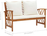 Garden Bench with Cream White Cushions and Brown Acacia Wood, 46.9 by 26.4 Inch Retro Style Outdoor Seating for Patio - Photo 2