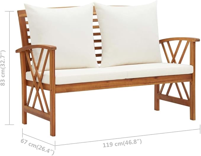 Patio Bench with Cushions, with backrest and Armchair, Vintage Garden Wooden Bench, Garden seat for Patio, Garden, Yard - Photo 2