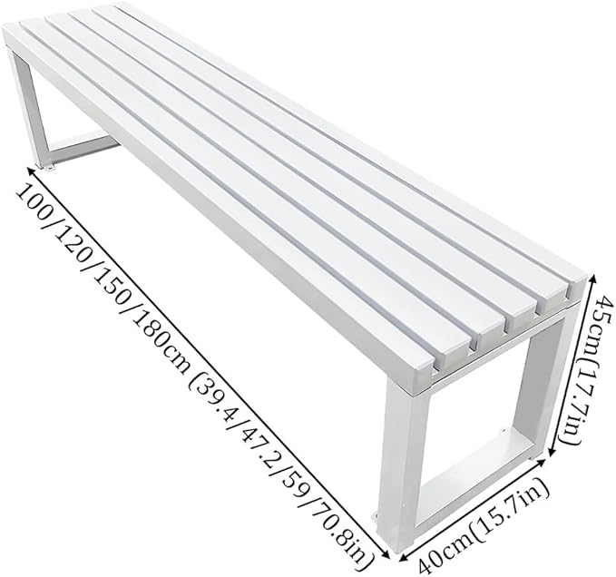 Metal Garden Bench Outdoor Seat 2-Person Patio Benches Park Bench Backless Chair Front Porch Seat 3.3ft 3.9ft 4.9ft 5.9ft Weatherproof Chair for Yard Porch Lawn(White,3.93ft)