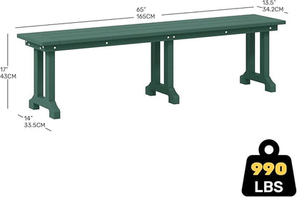 Costaelm Outdoor Benches Weatherproof, Park Long Bench Poly Lumber Backless for Entryway Front Porch Garden Bench Seat for Patio, Dark Green