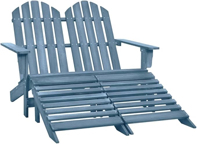 Blue Solid Fir Wood Large Detachable Garden Chair with Ottoman, 4-Piece Outdoor Patio Furniture Set for Relaxing - Photo 1