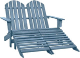 Blue Solid Fir Wood Large Detachable Garden Chair with Ottoman, Ergonomic Outdoor Seating for Patio, Balcony - Photo 1
