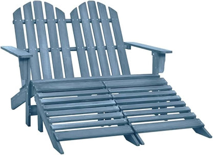Blue Solid Fir Wood Adirondack Chair with Ottoman, Large Detachable Outdoor Patio Garden Lawn Seating, Ergonomic Design for Relaxing Garden Furniture