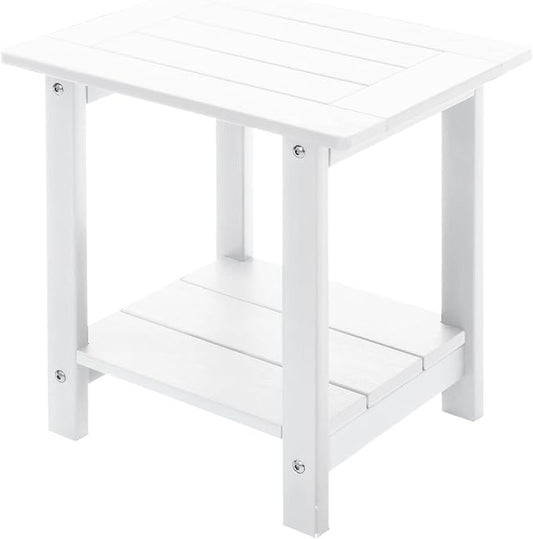 Double Adirondack Outdoor Side Table Weather Resistant, Patio Rectangular End Table for Adirondack Chair, White