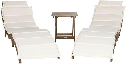 SAFAVIEH Outdoor Collection Pacifica Natural Brown Solid Wood/Beige Cushion 3-Piece Chaise Lounge Set with Table (PAT7020B)