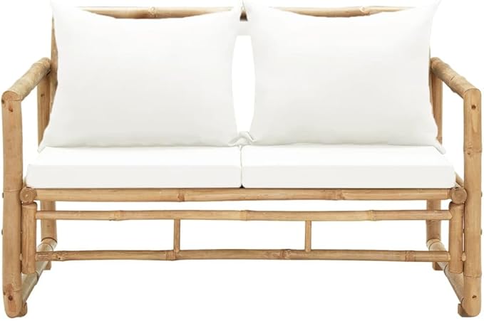 Garden Bench Deck Bench 2 Seater Patio Sofa with Cushions Bamboo