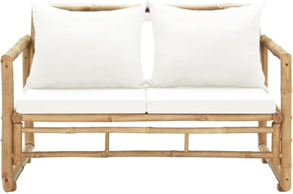 Garden Bench Deck Bench 2 Seater Patio Sofa with Cushions Bamboo