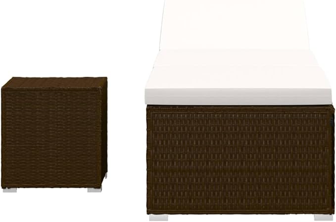 Sun Lounger Brown Rattan with Cream Cushion Patio Sunbed Garden Sun Lounger for Yard Poolside - Photo 3
