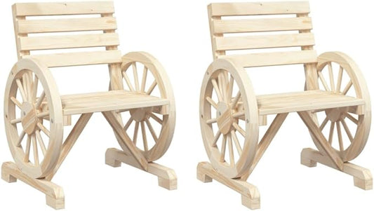 Garden Chair Set of 2 Natural Wood Finish Solid fir Wood Standard Courtyard Furniture Terrace Seating for Deck Lawn