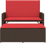 Garden Bench Deck Bench Patio Bench with Cushions and Footstool Brown Poly Rattan - Photo 4