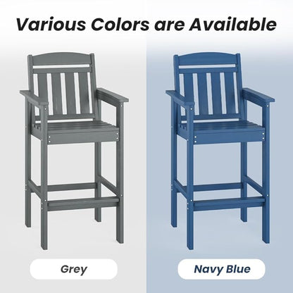 Tall Adirondack Chairs Set of 2, Bar Height Adirondack Chair Patio Barstool, for Balcony, Poolside, Backyard (Blue + POLYETHYLENE)