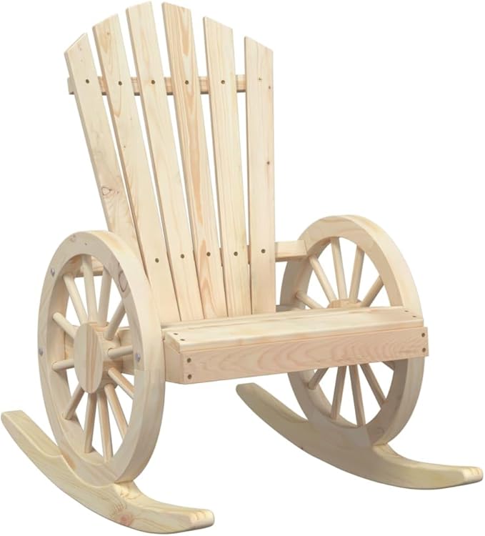 Brown Solid Fir Wood Rocking Adirondack Chair Medium Ergonomic Design for Outdoor Relaxation Garden Patio Balcony Comfortable Seating Durable Furniture