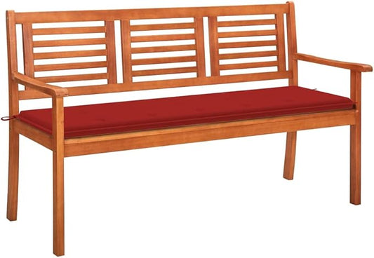 3-Seater Patio Bench,Outdoor Patio Bench,Porch Chair,Wood Garden Bench,with Backrest and Armrests,for Outdoor,Park,Yard,Patio,with Cushion 59.1" Solid Eucalyptus Wood(Easy to Assemble)
