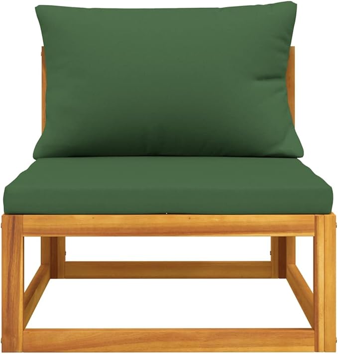 Green Acacia Wood Middle Sofa, Modular Outdoor Seating for Balcony & Garden, Durable Patio Furniture Couch
