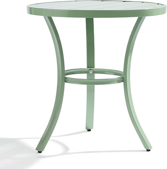 Outvita Outdoor Round Side Table, Small Metal End Table Black Coffee Table for Patio Lawn Garden Living Room Bedroom Sturdy (Single Layer, Light Green)