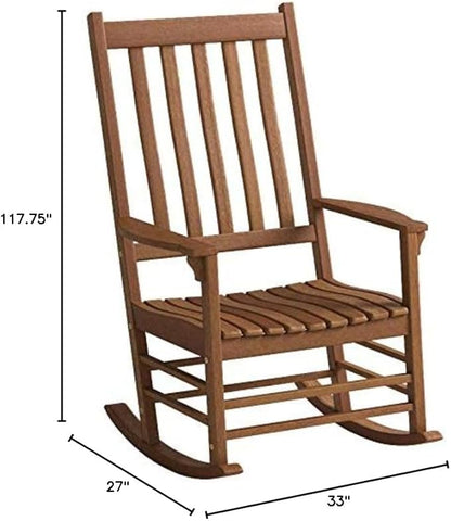 Plow & Hearth Outdoor Classic Slatted Eucalyptus Wood Porch Rocking Chair 33 W x 27 D x 47.25 H Natural Stain