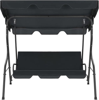 3-Person Garden Swing Bench, Outdoor Patio Porch Swing Chair with Adjustable Canopy, Durable Powder-Coated Steel Frame, Anthracite, 66.9x43.3x60.2 Inches