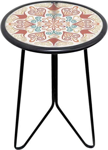 LIFFY Outdoor Metal Side Table,12" Small Outdoor Accent Table with Glass Top,Indoor Round Home Decorative End Table,Weather Resistant Patio Plant Stands Outside for Garden Bedroom Kitchen Balcony