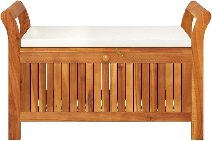 Garden Storage Bench Cream White Natural Wood Outdoor Patio Furniture with Weather-Resistant Cushion and Spacious Compartment for Two People