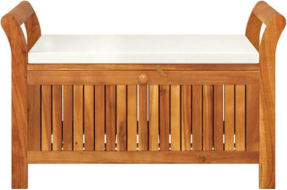 Outdoor Storage Bench with Cushion, Acacia Wood Garden Seat for Patio, Balcony, and Backyard, Weather-Resistant, Spacious Storage Compartment, Easy Assembly