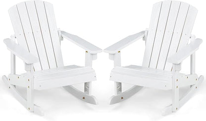 Giantex Wooden Adirondack Rocking Chairs Set of 2 - Kids Outdoor Rocker with Slatted seat, Smooth Rocking Feet, 300LBS Weight Capacity, Porch Rocking Chair for Balcony, Backyard, Poolside (2, White)
