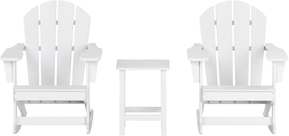 WO WESTIN OUTDOOR HDPE Laguna Outdoor Rocking Poly Adirondack Chair with Side Table 3-Piece Set, White