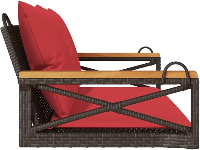 Brown PE Rattan Patio Swing Bench 42.9"x24.4"x15.7" with Red Cushions for Outdoor Relaxation - Photo 5