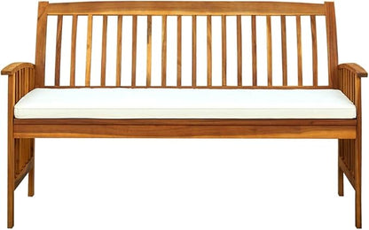 Patio Benches Patio Bench with Cushion 57.9" Solid Acacia Wood,Rustic Acacia Wood Garden Bench with Cushioned Comfort for Patio, Deck, or Yard Outdoor Furniture & Accessories