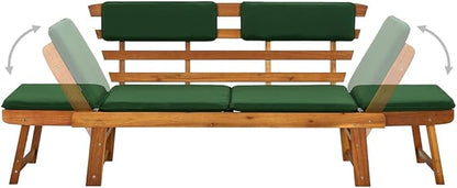 (Fast Shipments) Outdoor Patio Bench Long Rectangular Wooden Dining Picnic Furniture Benches for Backyard, Garden, Lawn, Porch Garden Bench with Cushions 2-in-1 74.8" Solid Acacia Wood