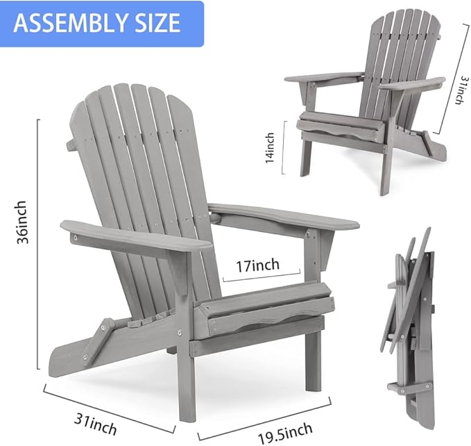 Solid Cedar Wood Folding Adirondack Chair Set of 2 – Outdoor Lounge Patio Chairs for Garden, Lawn, Backyard, Deck – Durable & Comfortable (Adirondack Chair Set of 2)