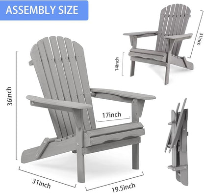 Solid Cedar Wood Folding Adirondack Chair Set of 2 – Outdoor Lounge Patio Chairs for Garden, Lawn, Backyard, Deck – Durable & Comfortable (Adirondack Chair Set of 2)