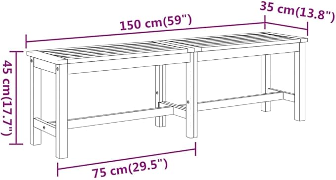 Patio Bench 59.1"x13.8"x17.7" Solid Wood Acaciawork Bench Patio Furniture Bench entryway benchSuitable for Garden Courtyard