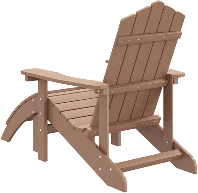 Brown HDPE Adirondack Garden Chair with Detachable Footstool for Patio, Outdoor Relaxation - Photo 6