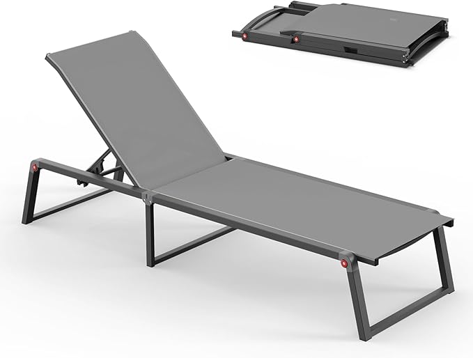 Aluminum Chaise Lounge Chair Outdoor, Foldable & No Assembly Pool Lounge Chairs 5-Position Recliner for Outside Poolside - Photo 1