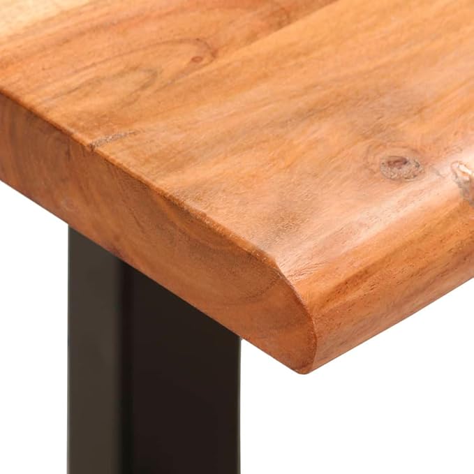 Live Edge Bench Solid Acacia Wood and Steel Medium Durable Industrial Style Indoor Outdoor Seating for Garden Hall Dining Area Brown Black
