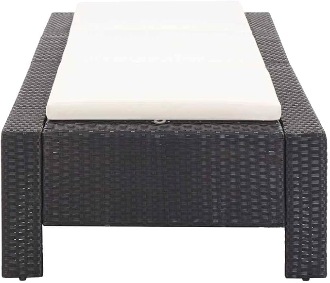 Outdoor Sunbed with Adjustable Backrest, Black PE Rattan Sun Lounger and Cream White Cushion for Patio, Poolside, Garden, Durable Weather-Resistant Chaise Lounge for Relaxing