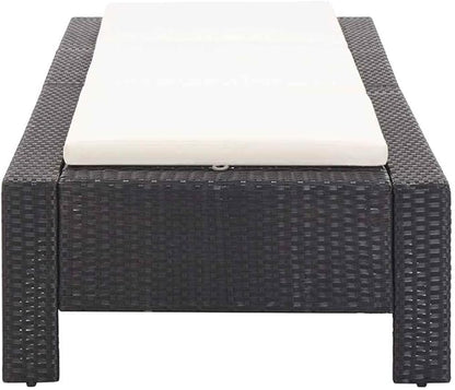 Outdoor Sunbed with Adjustable Backrest, Black PE Rattan Sun Lounger and Cream White Cushion for Patio, Poolside, Garden, Durable Weather-Resistant Chaise Lounge for Relaxing
