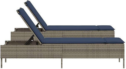 Patio Sun Lounger with Adjustable Backrest, Outdoor Lounge Chair for Garden Balcony, Gray PE Rattan Furniture with Removable Cushion Cover, Weather-Resistant & Sturdy Steel Frame Supports 242.5 kg