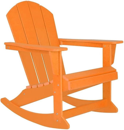 Costaelm Outdoor Adirondack Chair, All Weather Resistant Classic Balcony Chair and Fire Pit Chairs, Adirondack Plastic Outdoor Porch Furniture Rocking Chair High Back HDPE Poly Lumber, Orange