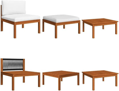 8-Piece Acacia Wood Modular Lounge Set with Weather-Resistant Cushions, Cream and Brown Outdoor Patio Furniture for 8 People, Reconfigurable Design, Durable