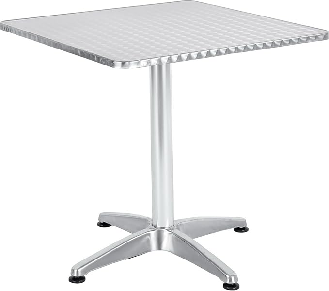 BTEXPERT Indoor Outdoor 27.5" Square Restaurant Table for Patio Stainless Steel Silver Aluminum Furniture with Base - Photo 1