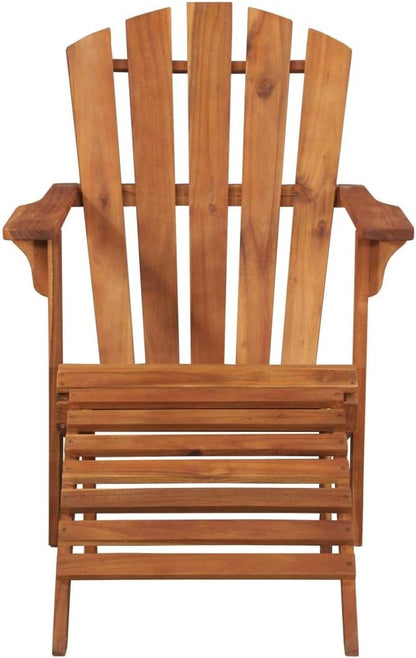 Brown Solid Acacia Wood Foldable Adirondack Chair for Outdoor Garden and Poolside Relaxation with Ergonomic Design and Durable Construction