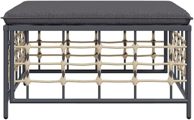 Outdoor Garden Footstool, Square Synthetic Rattan Ottoman with Comfortable Cushion - Photo 5