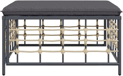 Metal Frame Outdoor Chairs,Garden Decorative Chairs,Reading Relaxation Chair,for Deck,Backyard,Porch,Patio Footstool with Dark Gray Cushion Poly Rattan