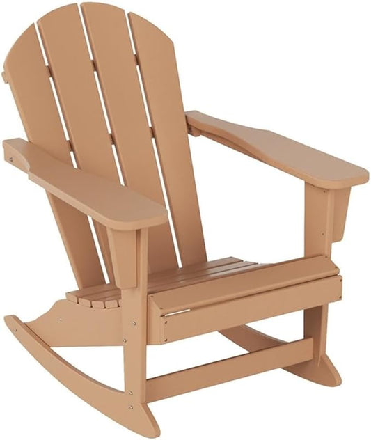 Costaelm Outdoor Adirondack Chair, All Weather Resistant Classic Balcony Chair and Fire Pit Chairs, Adirondack Plastic Outdoor Porch Furniture Rocking Chair High Back HDPE Poly Lumber, Teak