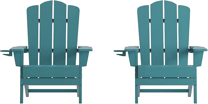 Flash Furniture Newport Adirondack Chairs with Cup Holders, Weather Resistant Poly Resin Adirondack Chairs, Set of 2 - Photo 1