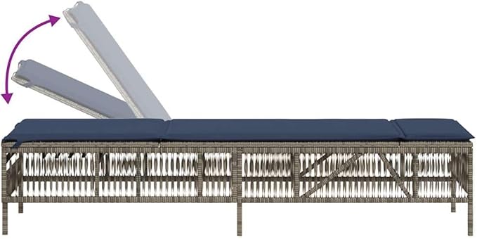 Patio Sun Lounger Gray, 2-Person Adjustable Outdoor Chaise Lounge Chair with Cushion - Photo 7