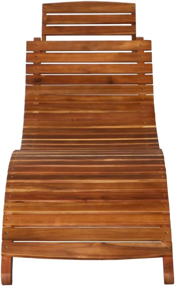 Foldable Sun Lounger with Side Table, Solid Acacia Wood Outdoor Chaise Lounge for Patio Garden Poolside, Brown Weather-Resistant Folding Sunbed for Adults, Medium Size, Easy Assembly and Storage
