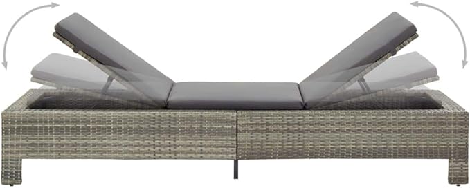 Adjustable Sun Lounger with Cushion, Grey PE Rattan Outdoor Chaise Lounge for Pool Patio Garden, Weather-Resistant Powder Coated Steel Frame, 265 lbs Capacity